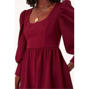 Tuckernuck POMANDER PLACE Dress Merlot Andie Fit Flare Puff Sleeve Sz XS